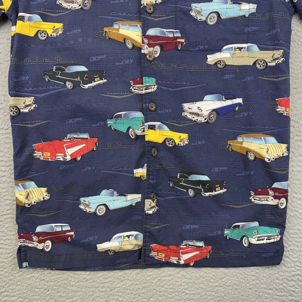 David Carey Shirt Mens‎ Medium Navy Hawaiian Aloha Camp Chevrolet Classic Cars